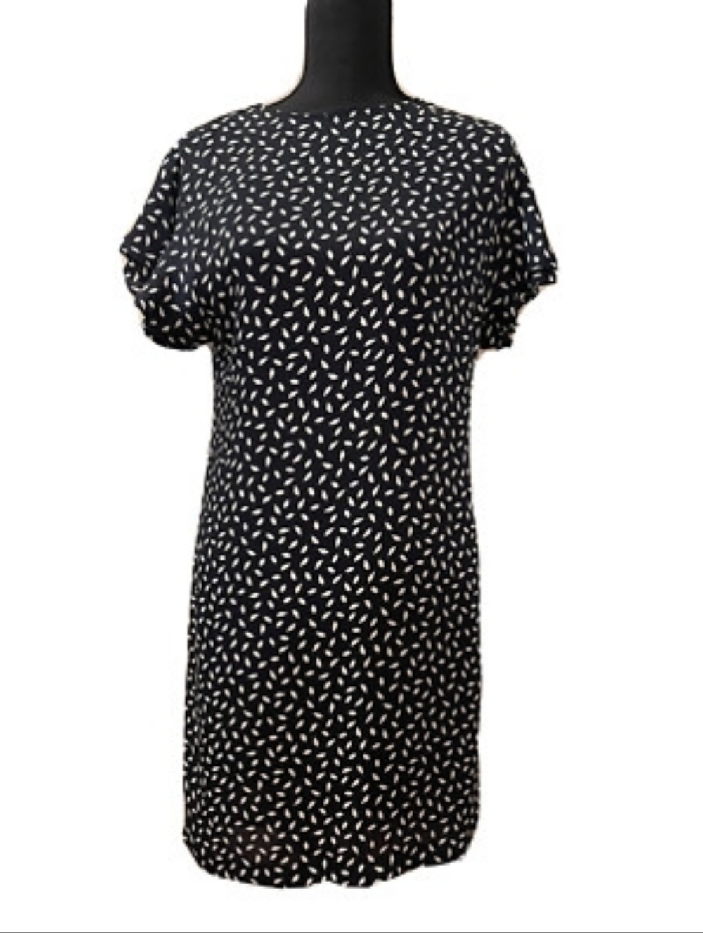 Nwt H&M Navy Blue Dress with White Leaf Print Flutter Sleeve